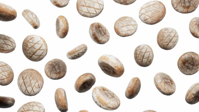 Looping animation featuring a cloud of Stripe Breads floating in place on a featureless white background.
