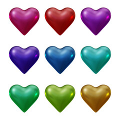 Fototapeta premium Set of heart icons or love symbol shapes in 3d rendering