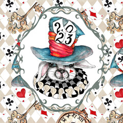 Alice in Wonderland  White Rabbit lunar  Chinese New Year symbol of 2023 year - 563995689