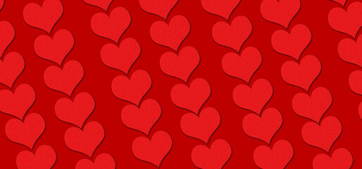 Fondo Rojo Y Patrón De Corazones Y Texto De Valentien´S Day , Concepto Del Dia Mundial Del Amor Y La Amistad