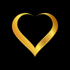 gold heart for Valentines day isolated on black background, heart symbol
