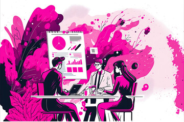 fuchsia Flat vector illustration business team working and project collaboration process meeting concept



