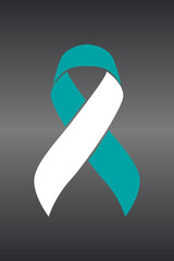 Vector graphic of cervical cancer ribbon on black gradient background. White and teal awareness ribbon for cervical cancer support symbol. vector eps10.