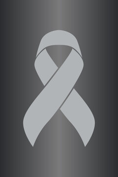 Vector graphic of brain cancer ribbon on black gradient background. Grey awareness ribbon for brain cancer support symbol. vector eps10.