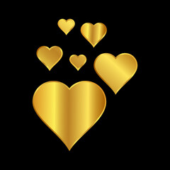 gold heart for Valentines day isolated on black background, heart symbol