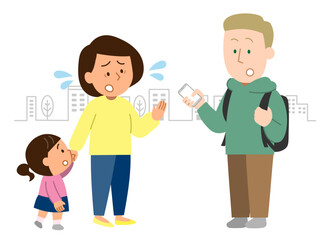 外国人に道を尋ねられて焦っている女性