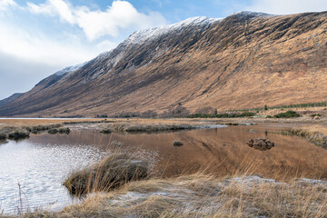 The meeting point of River Etive and the Loch Etive in the Highlands, Scotland 
