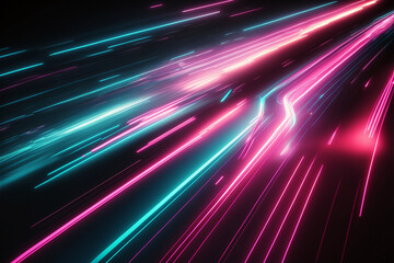 Motion of line speed and power or light trails. High-speed light with curve movement beam. 5G Technology fast and futuristic background. Abstract motion blur. Generative AI.