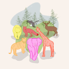 animals in the forest illustrations