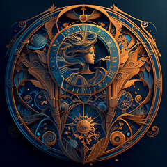 Art nouveau style astronomical clock