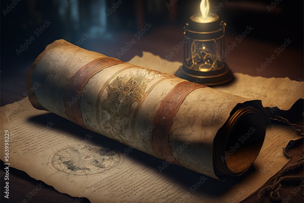 Aufkleber a scroll with a candle on top of it on a piece of paper with writing on it and a scroll on top of it