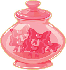 Sticker of a glass pink jar with bows.Holiday love Valentine's day.