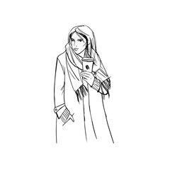 a young girl in a coat and scarf with coffee to go