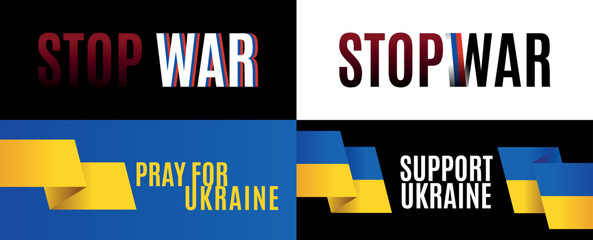 Pray for Ukraine. Stop war. Support Ukraine. Concept antiwar poster 2x2 vector illustration on colorful isolated background