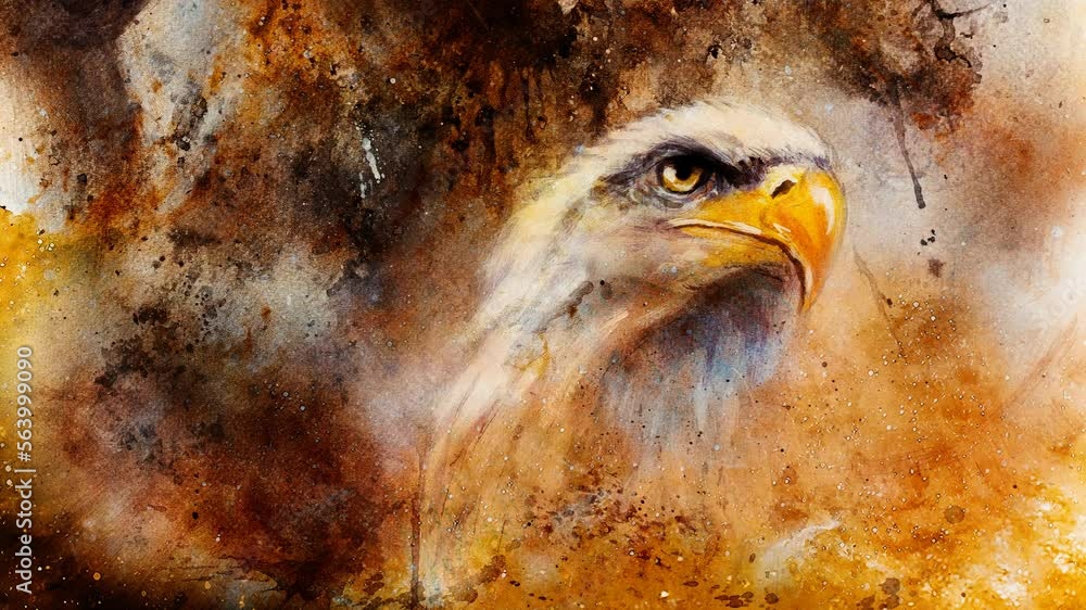 Poster beautiful painting of two eaglesin cosmic space. loop animation