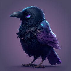 Obraz premium a black bird with a blue eye sitting on a purple background with a purple background and a purple background with a black bird with a blue eye and a purple background generative ai
