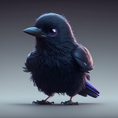 Obraz premium a black bird with a blue beak and a black head and legs, with a gray background, with a gray background, and a black background with a gray background, gray, with a. generative ai