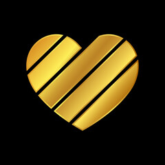 gold heart for Valentines day isolated on black background, heart symbol