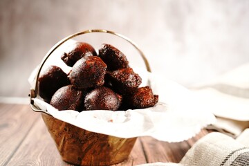 Unniyappam or Unni appam - Traditional kerala snack with rice dry coconut jaggery fried in ghee , selective focus