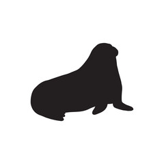 Cute walrus silhouette on a white background. Vector hand drawn kids illustration. Sea ocean. Underwater world