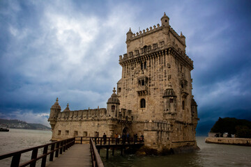 Fototapeta na wymiar The Belém Tower is one of the most visited tourist attractions in Lisbon