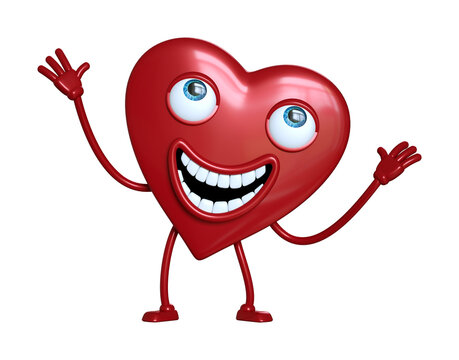 Heart shape cartoon character mascot. Valentine's day 3d render. 