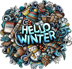 Winter detailed lettering cartoon illustration