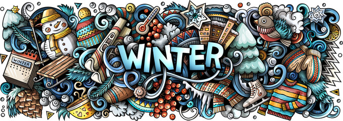 Fototapeta premium Winter detailed lettering cartoon illustration