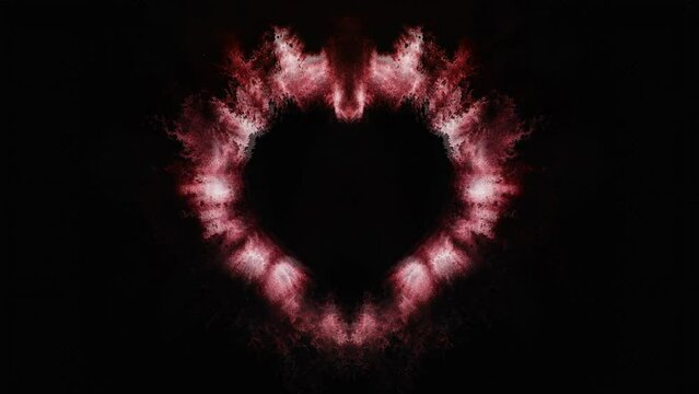Watercolour splashes heart on black paper background. Loop Animation