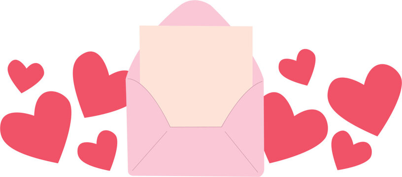 Love letter vector. Valentine's day banner. Pink hearts background. Place for text