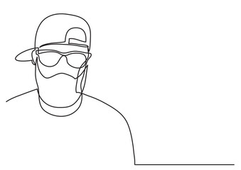 Obraz na płótnie Canvas continuous line drawing vector illustration with FULLY EDITABLE STROKE of bearded man in cap