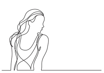 continuous line drawing vector illustration with FULLY EDITABLE STROKE of beautiful girl