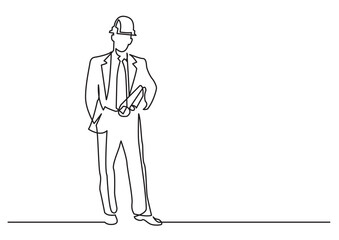 continuous line drawing vector illustration with FULLY EDITABLE STROKE of construction engineer