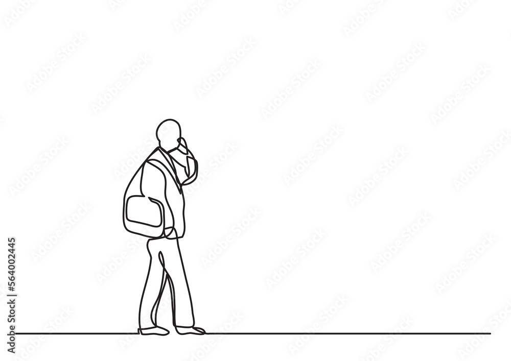 Aufkleber continuous line drawing vector illustration with fully editable stroke of man walking talking on cel