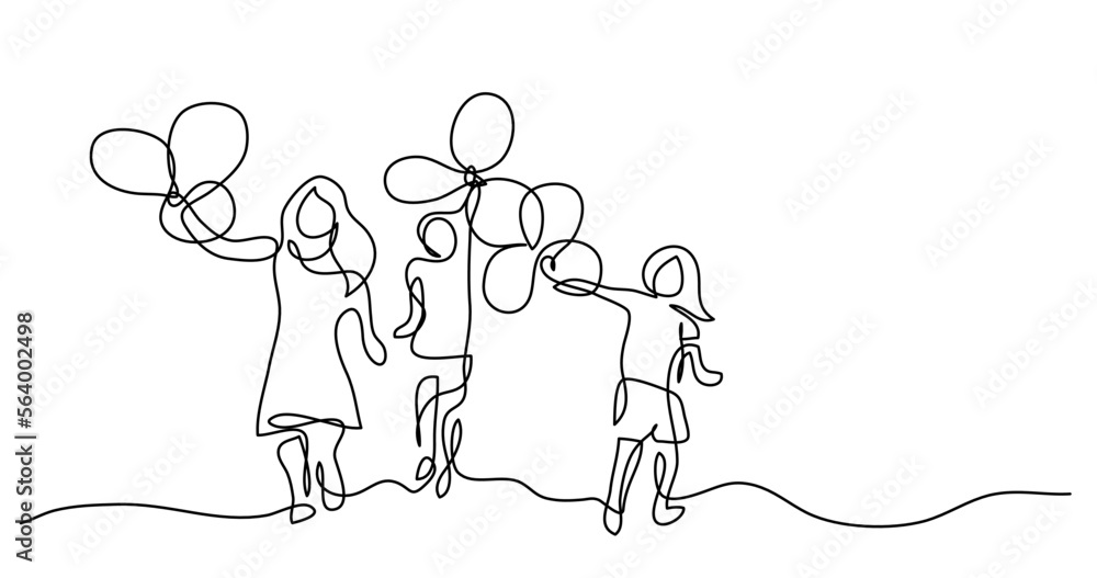 Poster continuous line drawing vector illustration with fully editable stroke of of happy children running 