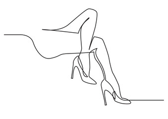 continuous line drawing vector illustration with FULLY EDITABLE STROKE of naked women legs in high heels