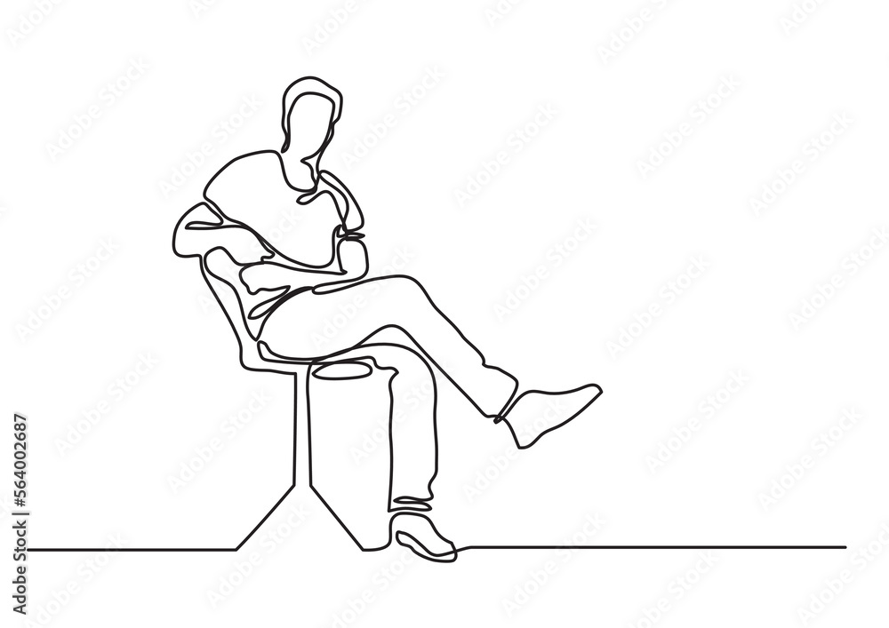 Poster continuous line drawing vector illustration with fully editable stroke of sitting man 3
