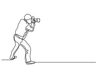continuous line drawing vector illustration with FULLY EDITABLE STROKE of photographer making pictures