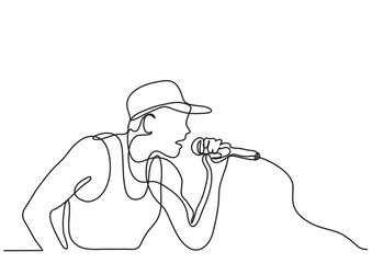 continuous line drawing vector illustration with FULLY EDITABLE STROKE of singer with microphone