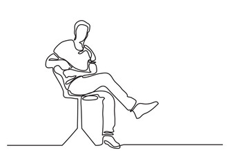 continuous line drawing vector illustration with FULLY EDITABLE STROKE of sitting man 3