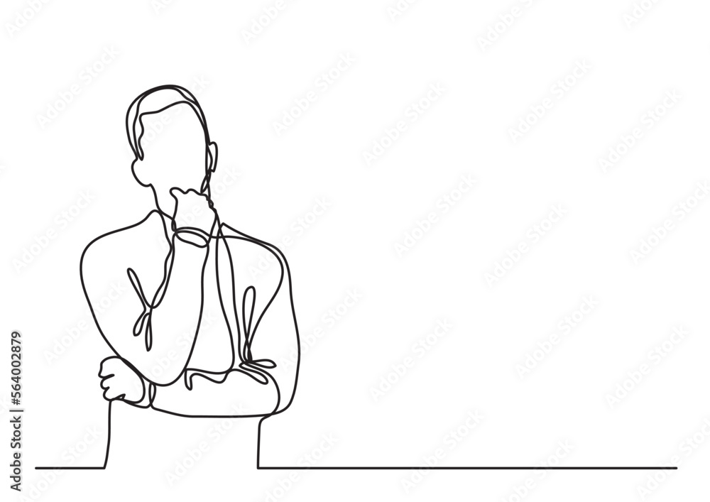 Aufkleber continuous line drawing vector illustration with fully editable stroke of thinking man 3