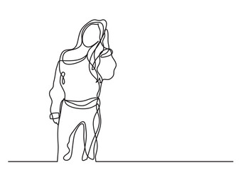 continuous line drawing vector illustration with FULLY EDITABLE STROKE of standing woman 3