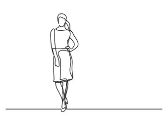 continuous line drawing vector illustration with FULLY EDITABLE STROKE of standing woman