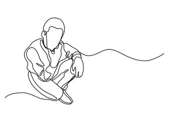 continuous line drawing vector illustration with FULLY EDITABLE STROKE of thinking man