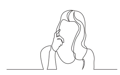 continuous line drawing vector illustration with FULLY EDITABLE STROKE of woman thinking about issues
