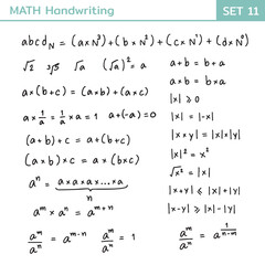 Mathematical theory and mathematical equations handwriting set