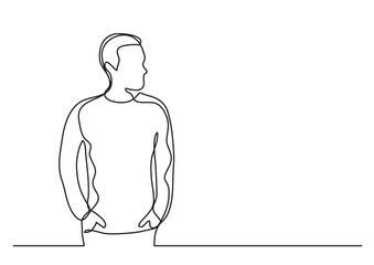 continuous line drawing vector illustration with FULLY EDITABLE STROKE of young man