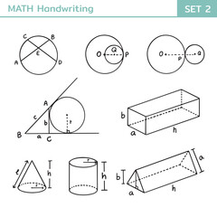 Mathematical theory and mathematical equations handwriting set