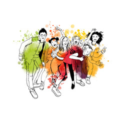 Illustration of a group of teenagers having funr