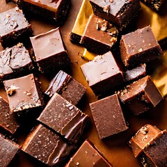 pieces of chocolate, chocolate candy, fudge cubes